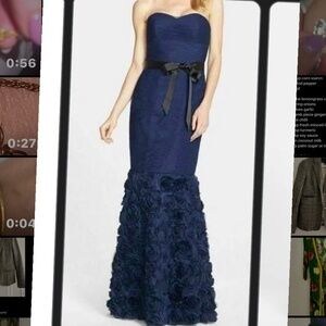 Formal Navy Dresss with Black Ribbon Tie - Rosettes